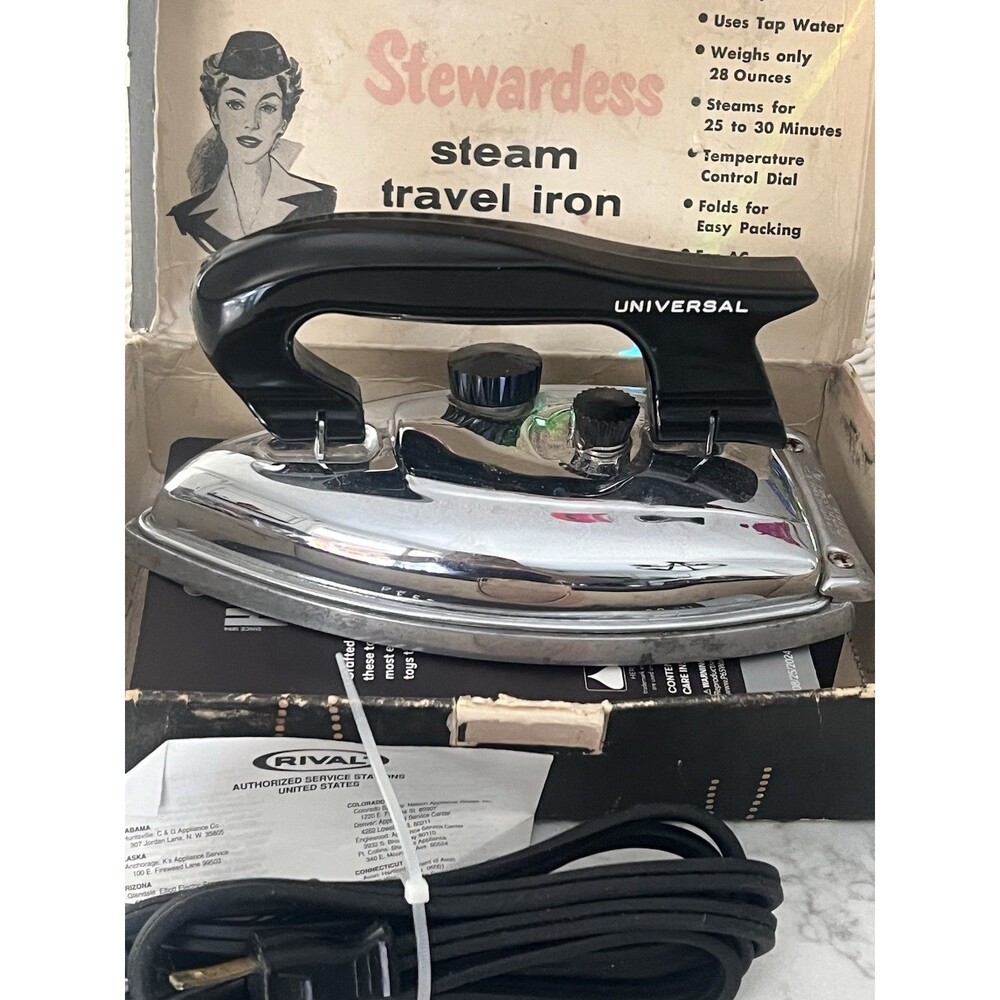 1950s Universal Stewardess Steam Travel Iron Model 1675 Working Original Box